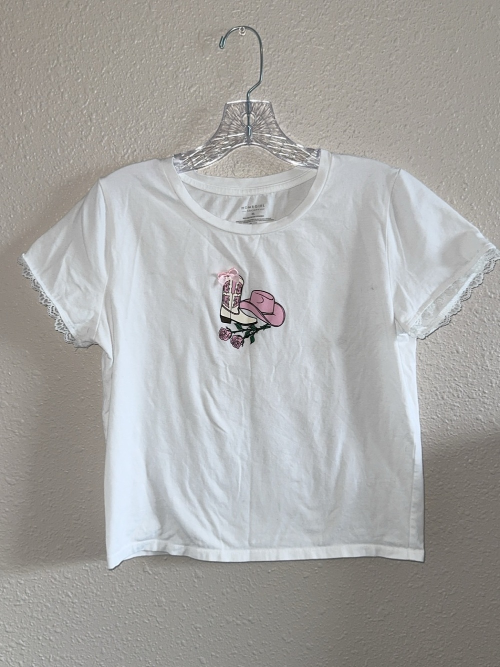 Women's White Crop Top with Pink Floral Graphic